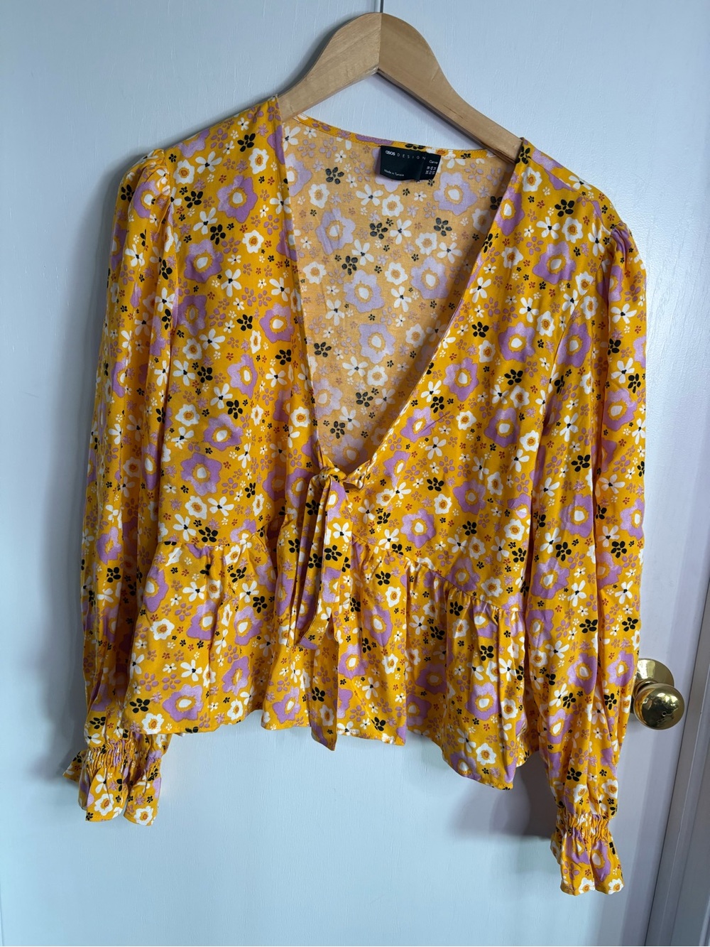 Floral Tie-Front Blouse in Mustard Yellow